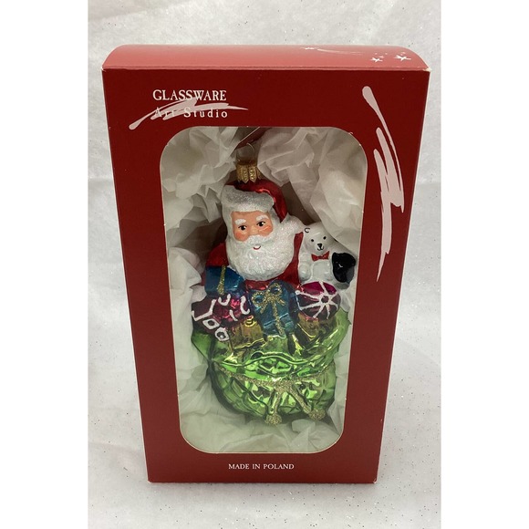 Glassware Art Studio~Santa with Toy Sack Glass Christmas Ornament - Picture 8 of 12